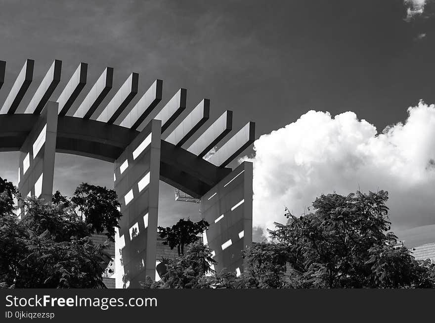 Grayscale Photo of Garden Gazebo