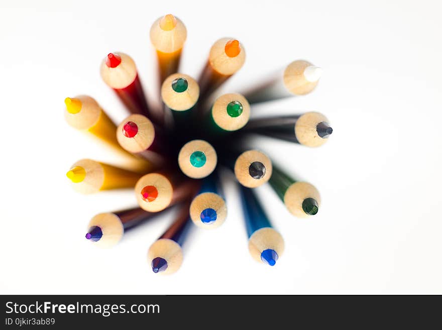 Shallow Focus Photography of Color Pencil Lot