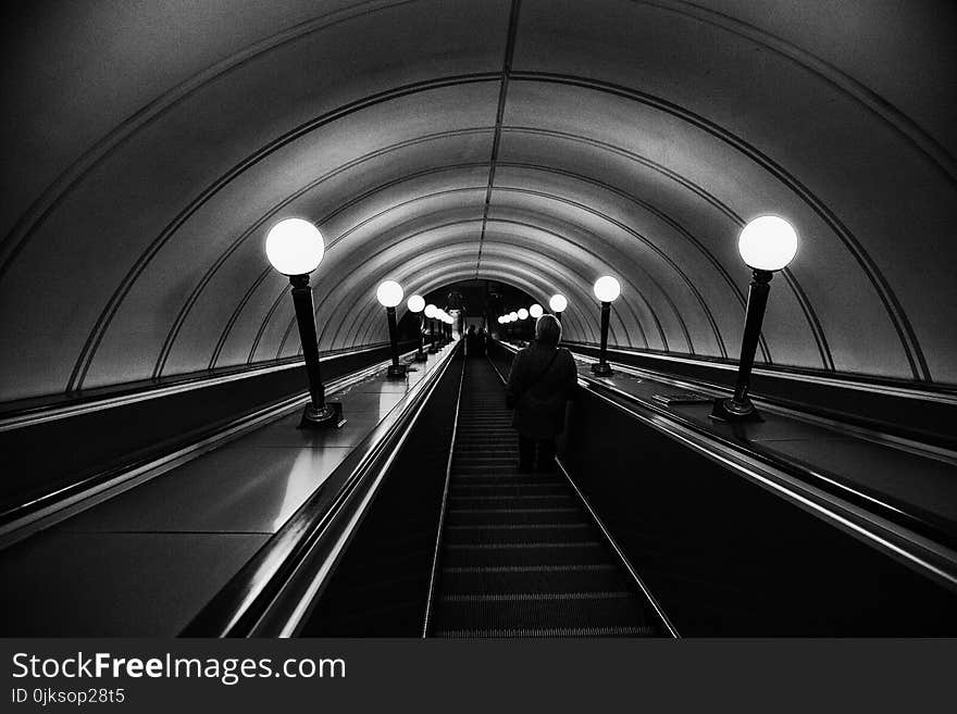 Escalator, Black, Black And White, Infrastructure