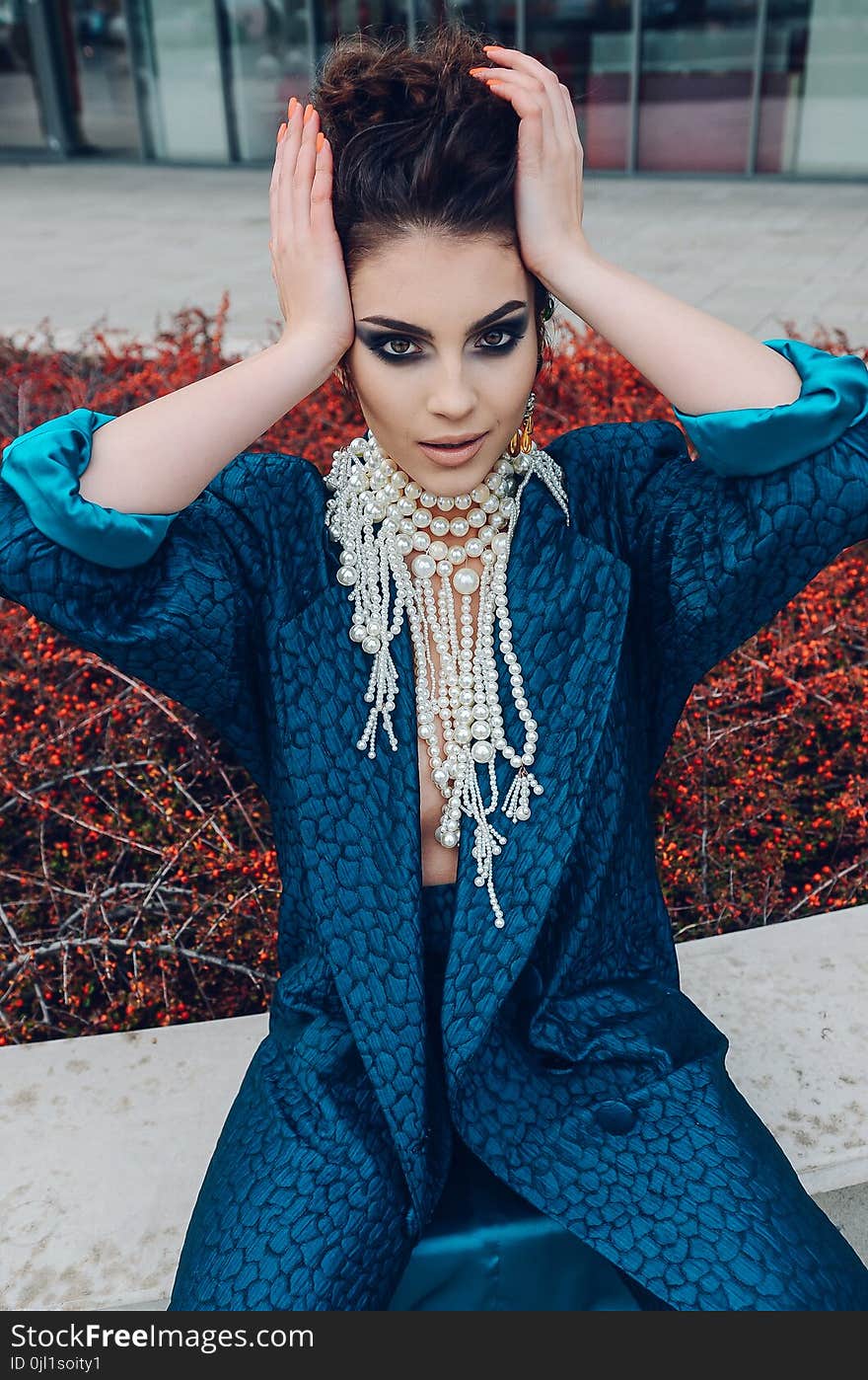 Woman Wearing Blue Long-sleeved Dress