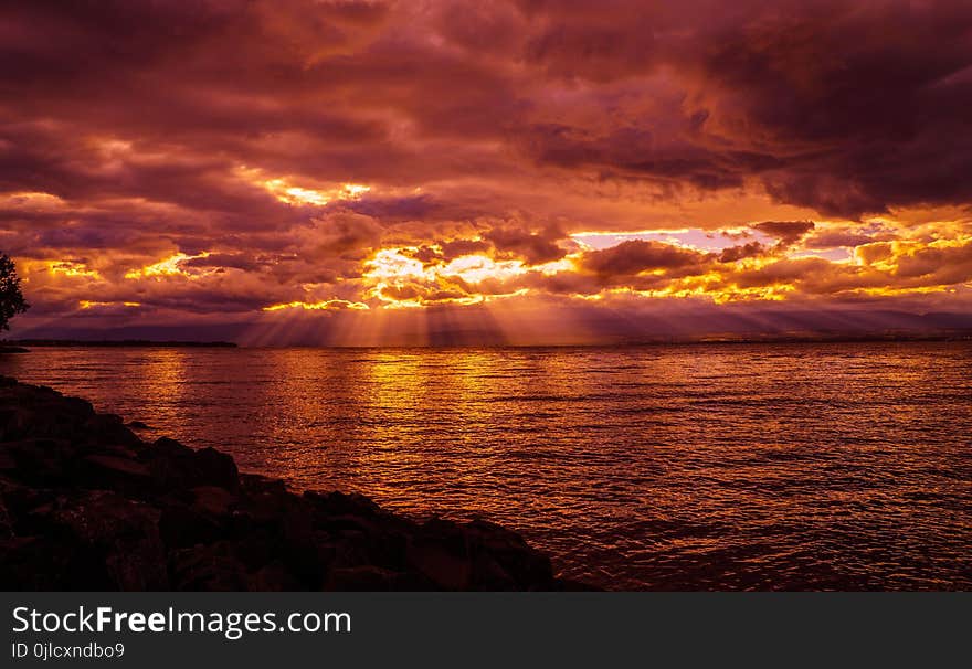 Sky, Horizon, Afterglow, Sea