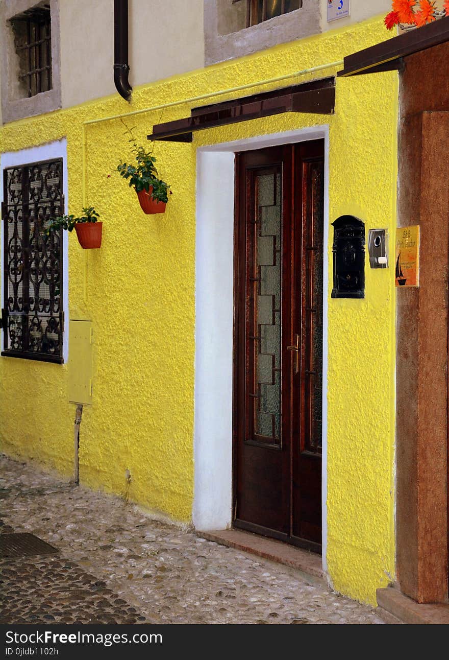 Yellow, Door, Wall, Architecture