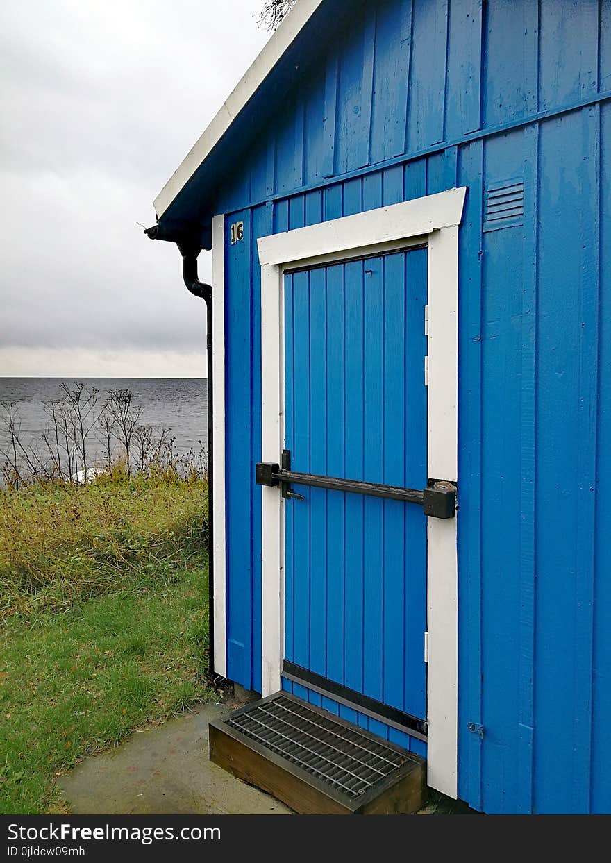 Blue, Shed, House, Door