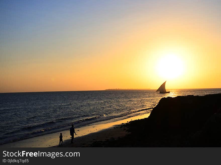 Sea, Horizon, Sky, Sunset