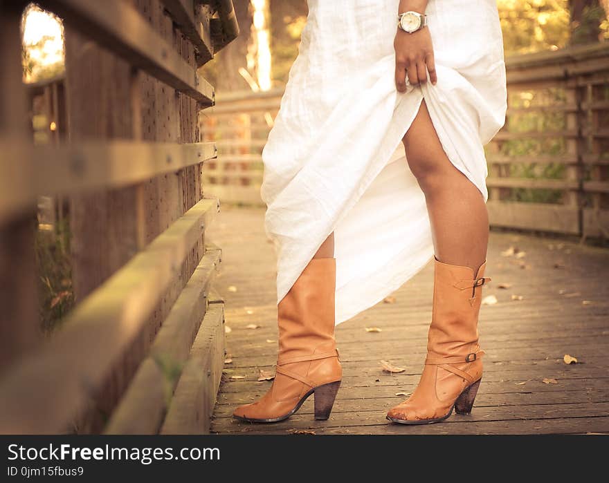 Women&#x27;s Brown Leather Chunky Heel Calf Boots