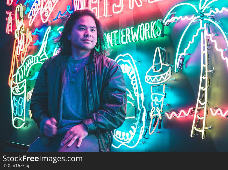 Man Wearing Black Leather Zip-up Jacket