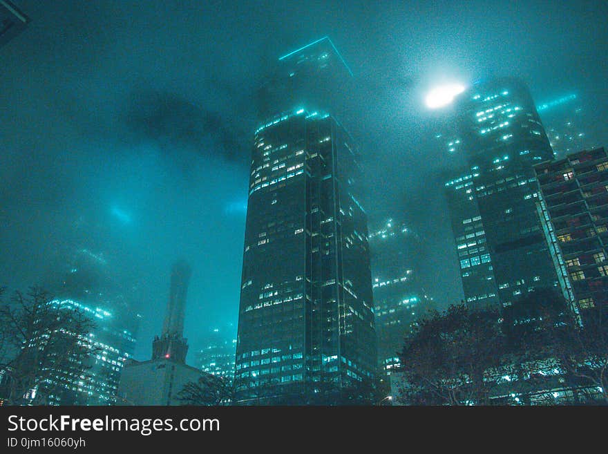 High-rise Building Beside Buildings during Night