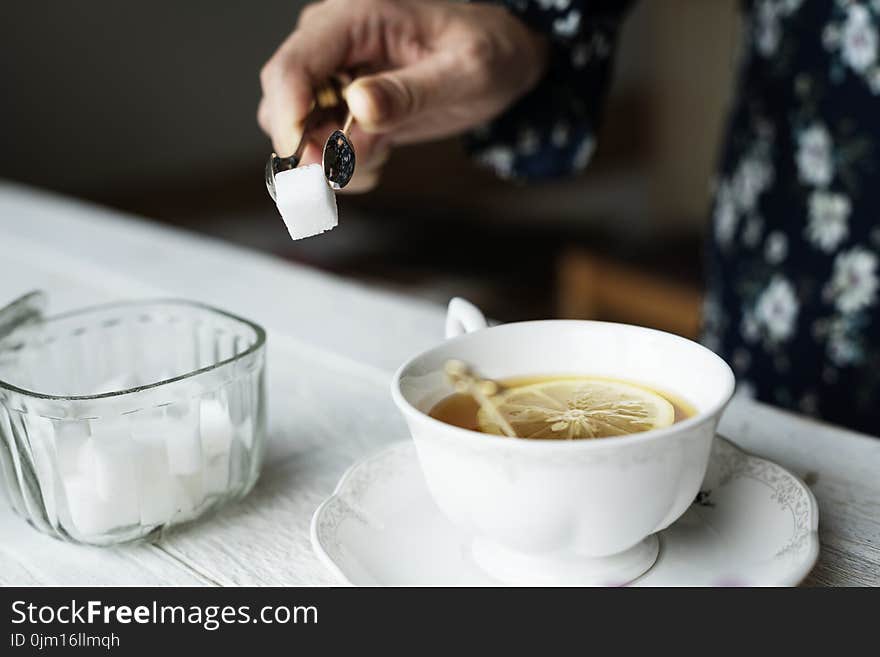 White Ceramic Teacup With Liquad