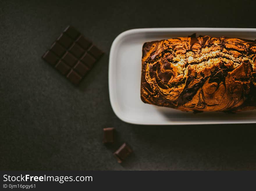 Chocolate Bread On White Ceramic Plate