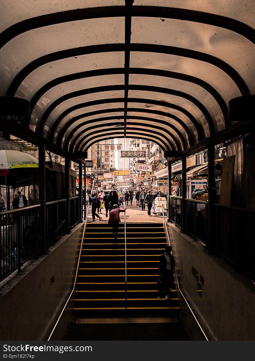 Human in Red Top Walking on Stair