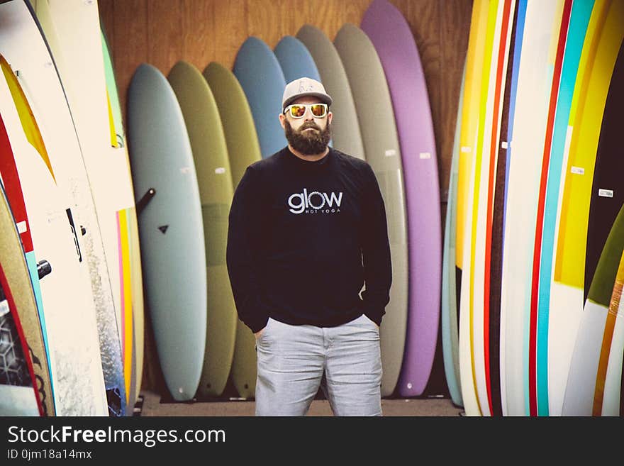 Man Wearing Black Glow-printed Sweatshirt