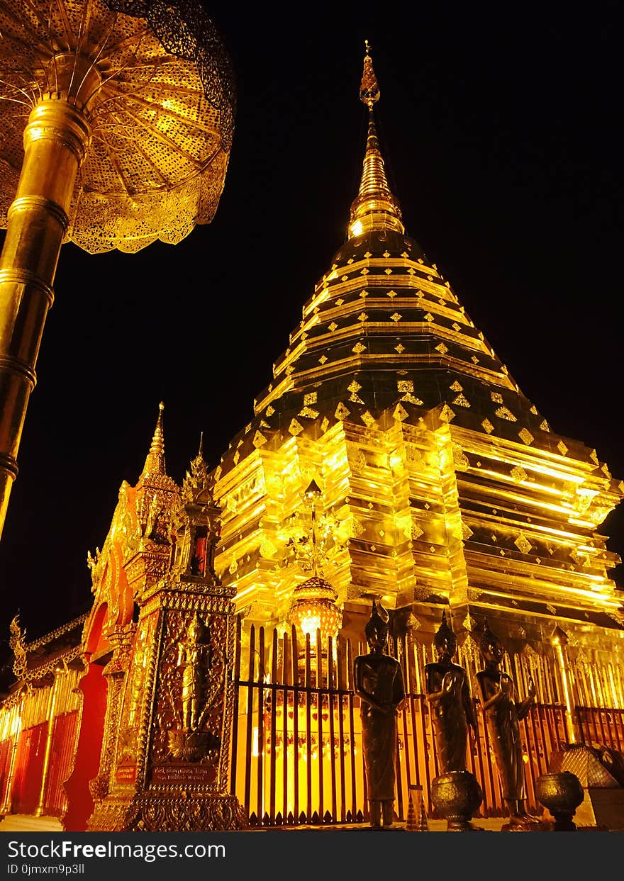 Low Angle View of Temple at Night