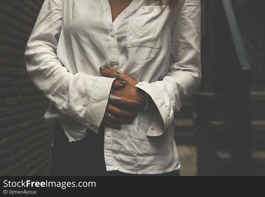 Person Wearing White Dress Shirt