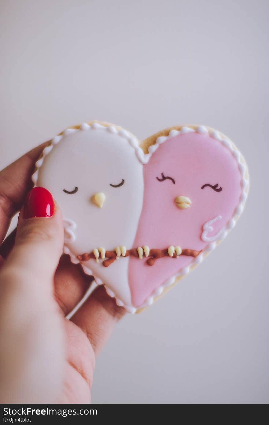 Heart-shaped White and Pink Cookie