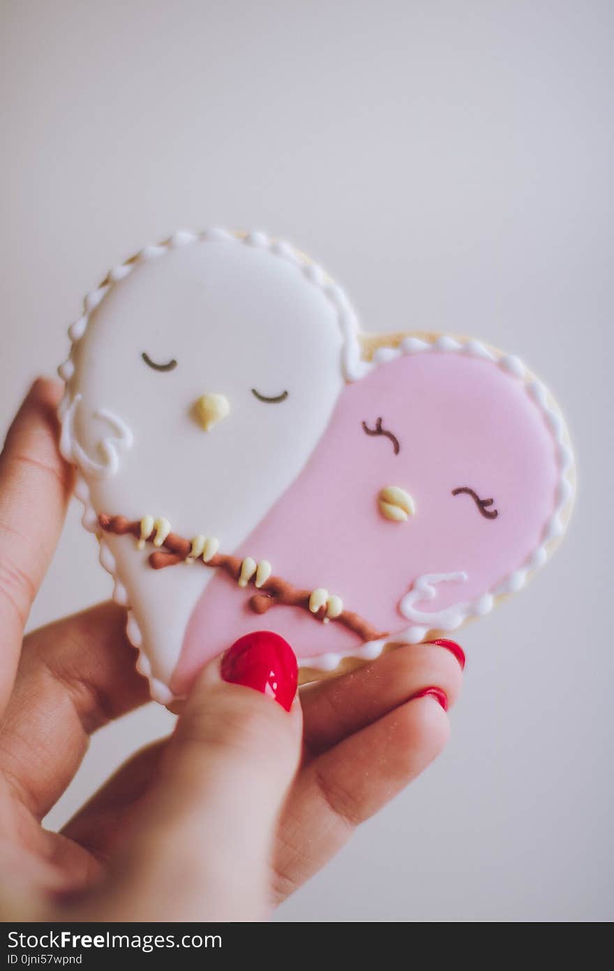 Person Holding White and Pink Birds Ornament