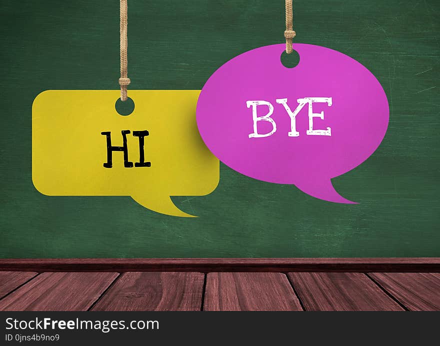 Hi Bye Text On Hanging Paper Speech Bubbles