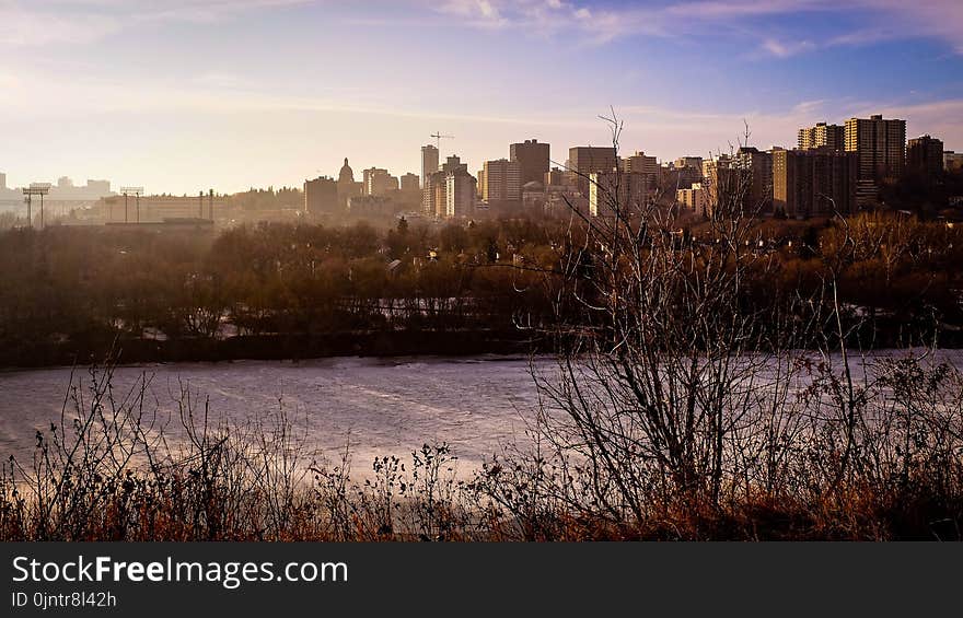 Skyline, City, Cityscape, Reflection