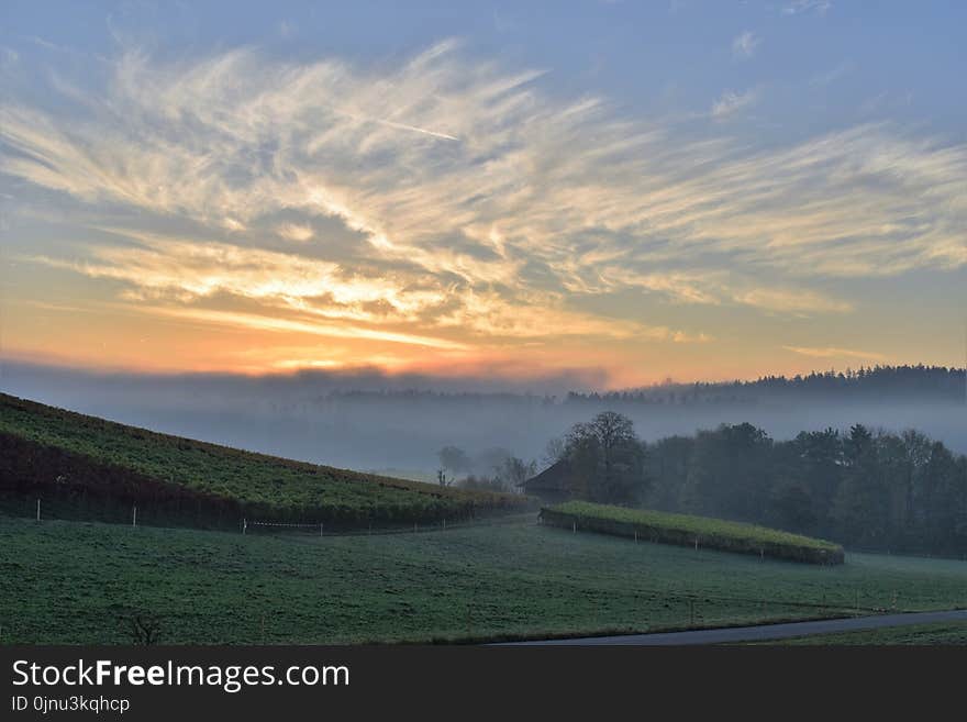 Sky, Dawn, Nature, Field