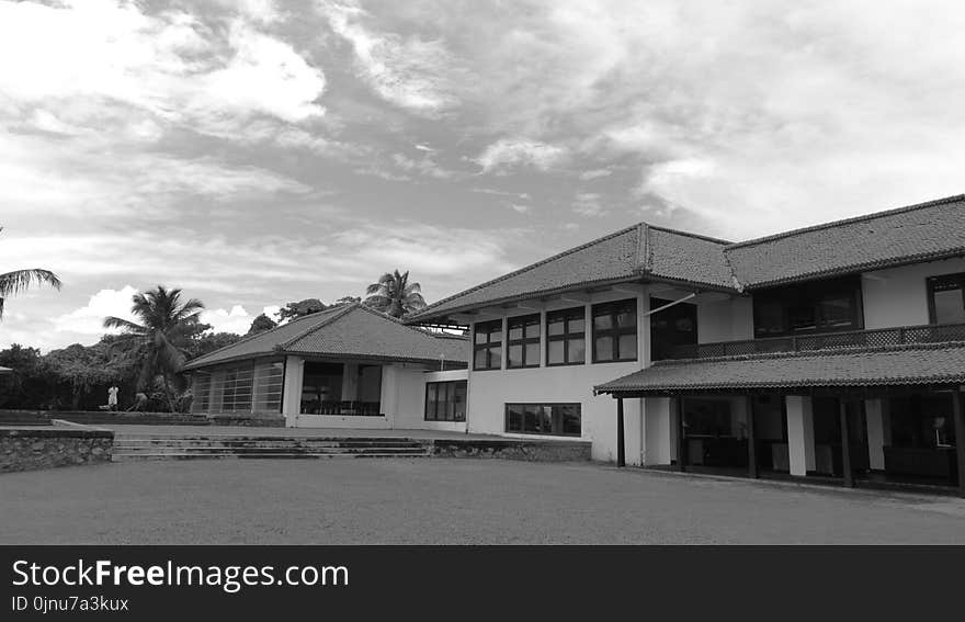 Sky, Black And White, House, Property