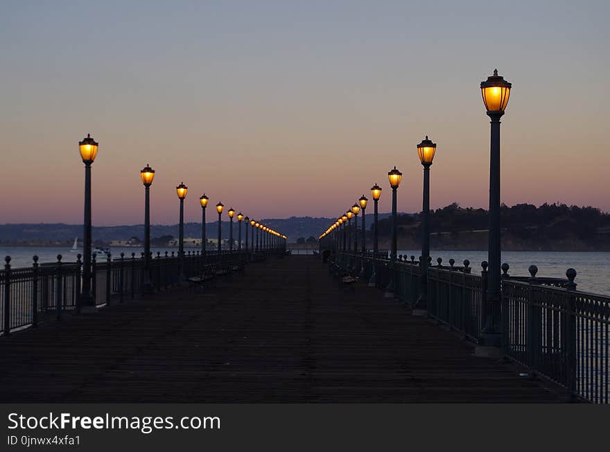 Pier, Street Light, Sky, Sea