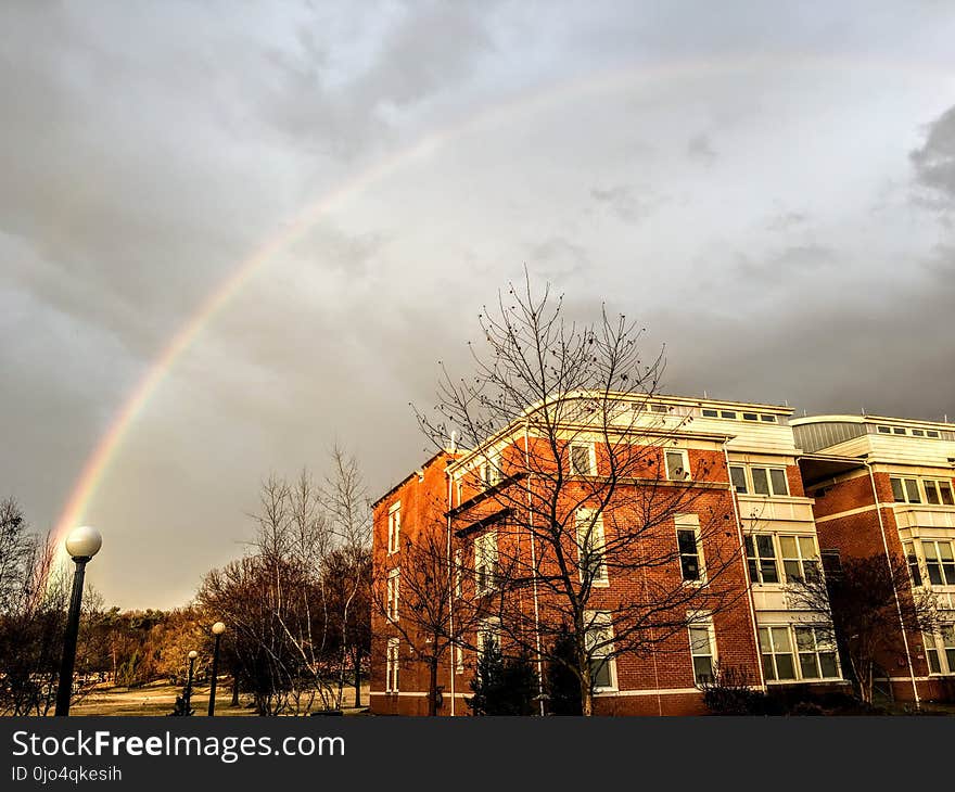 Rainbow Appear Above Brown and White Concrete Building