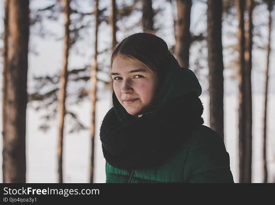 Woman Wearing Green Bubble Jacket