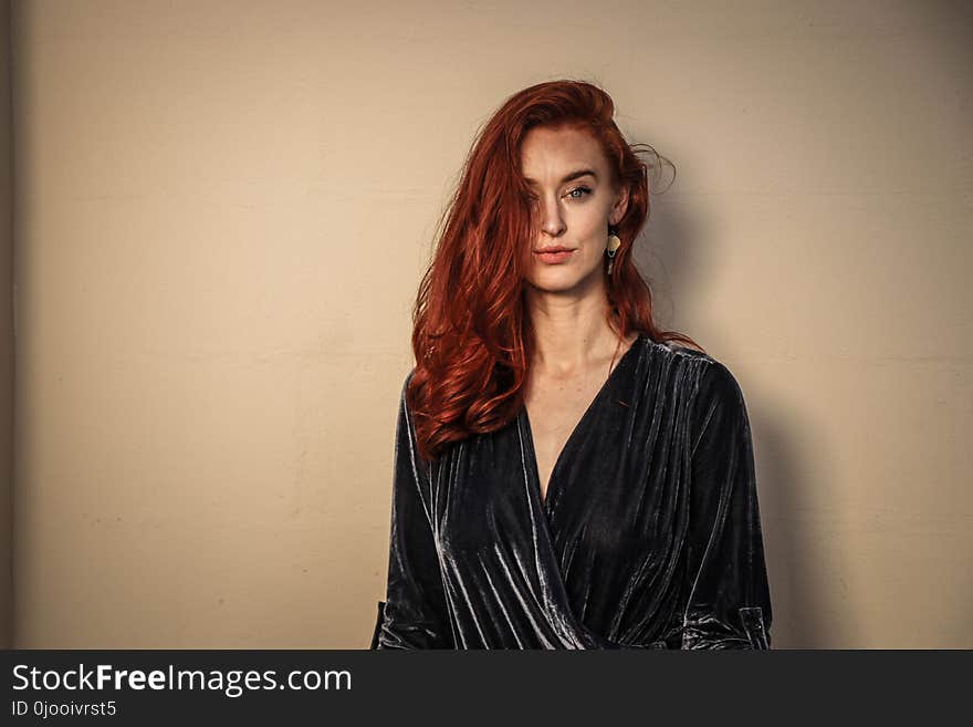 Woman Wearing Black Suede Bathrobe