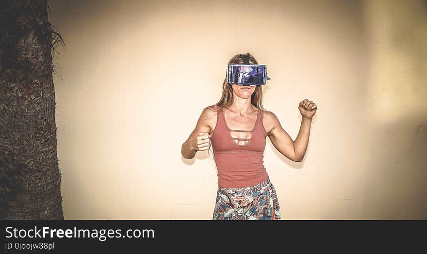 Woman Wearing Blue Vr Headset