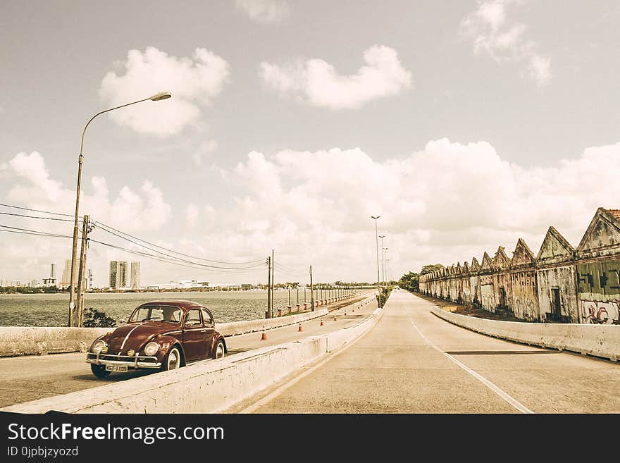 Brown Volkswagen Beetle on Asphalt Road