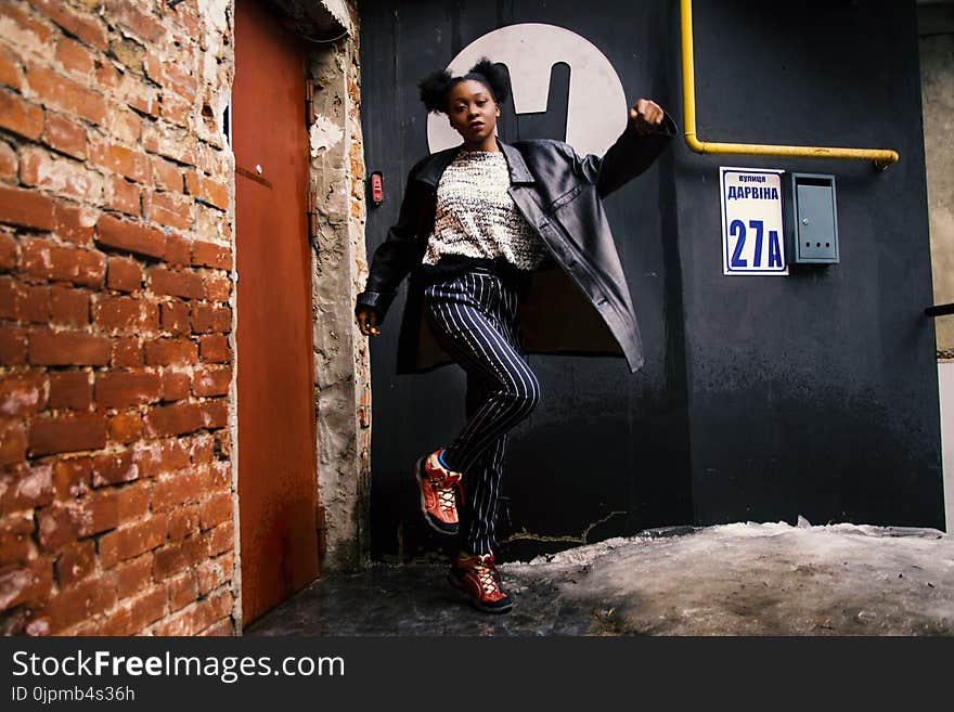 Woman Wearing Black Leather Jacket