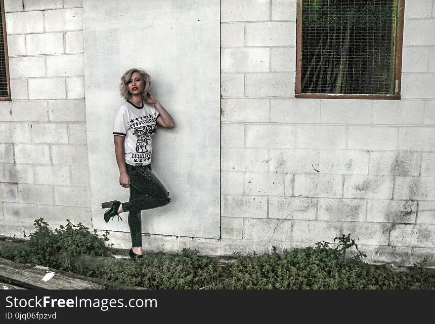 Woman Wearing White Crew-neck T-shirt