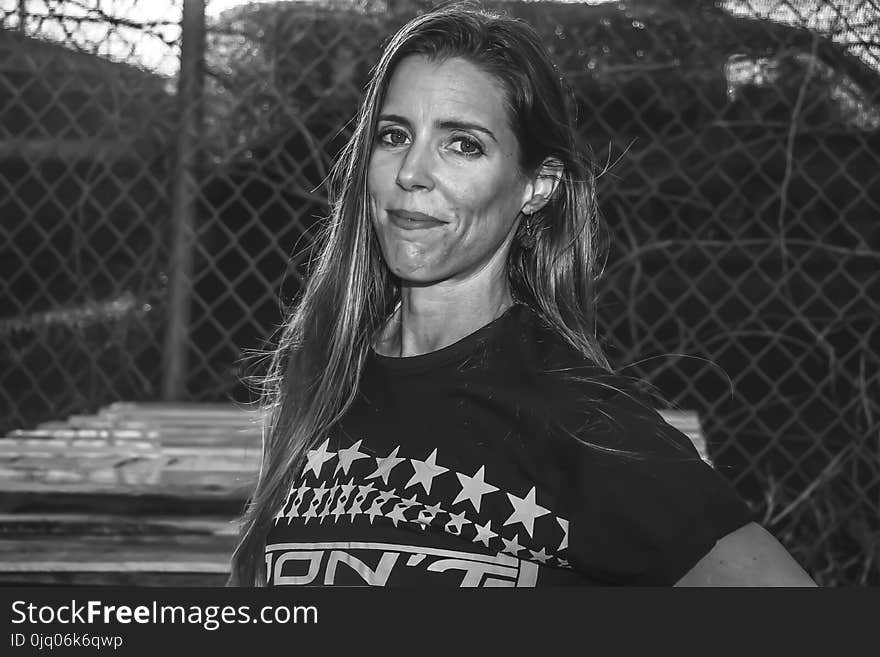 Woman Wearing Black Crew-neck T-shirt