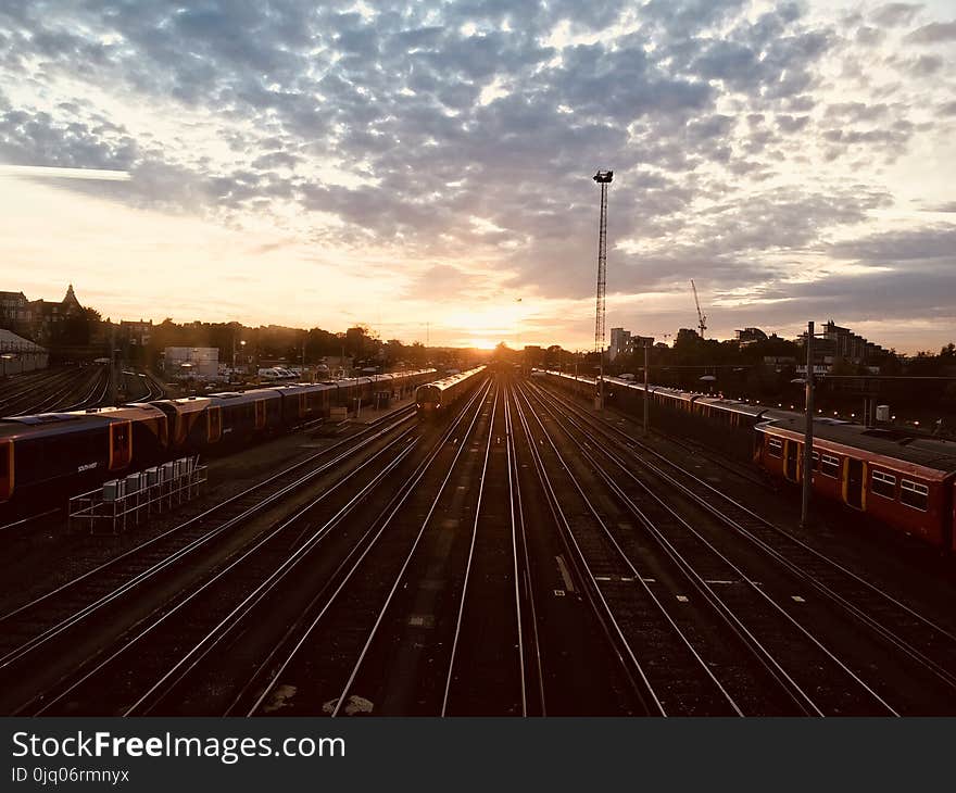 Landscape View of Railway Station during Sunrise