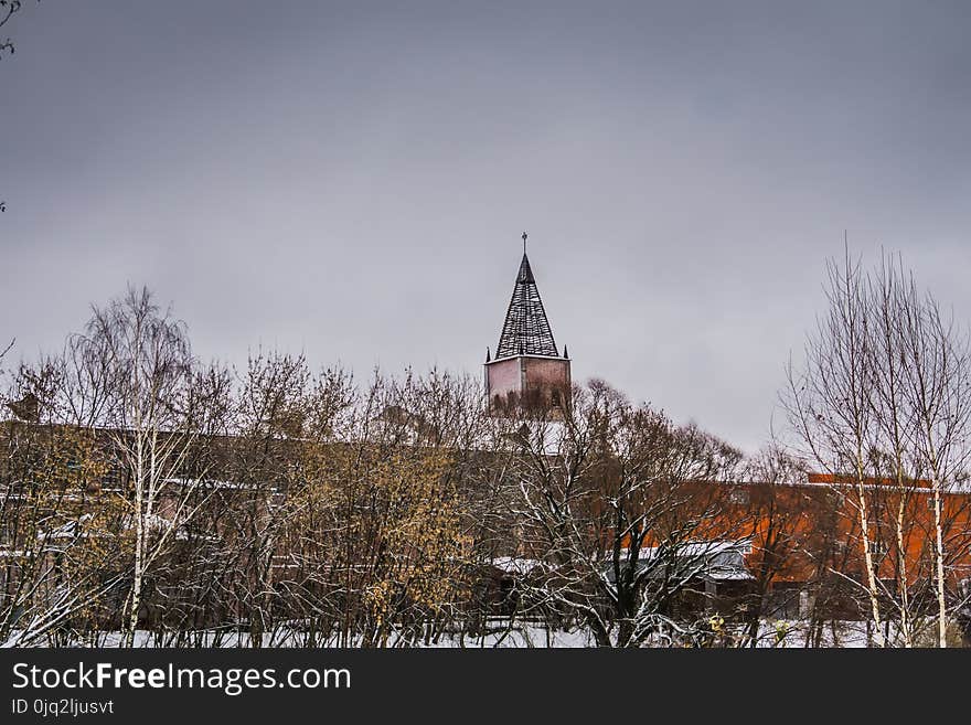 Vintage style red brick building, old factory, winter time landscape. Vintage style red brick building, old factory, winter time landscape.