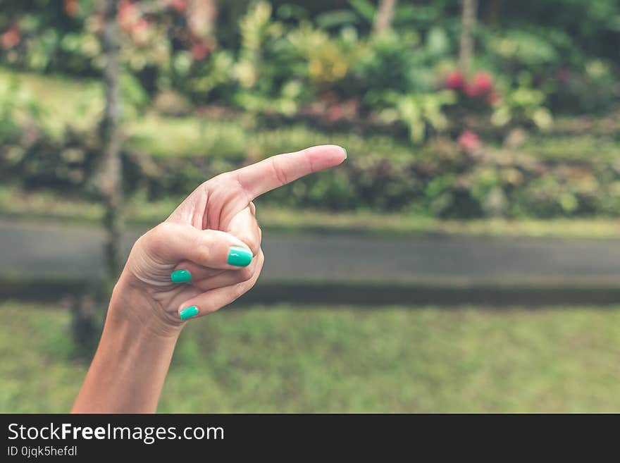 Close-Up Photography of a Hand Pointing