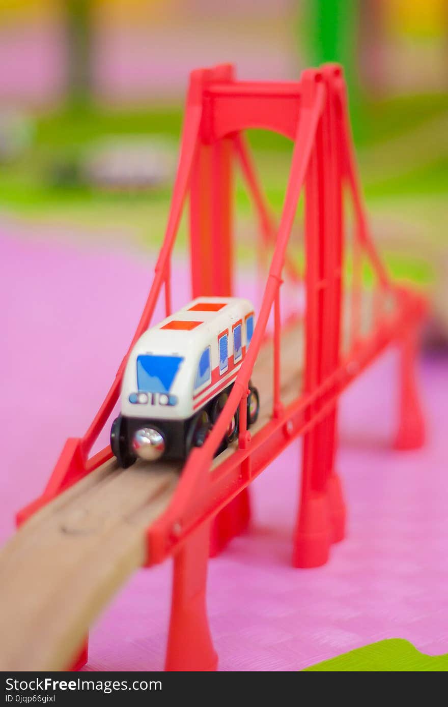 Train On A Toy Bridge. Children& X27;s Games