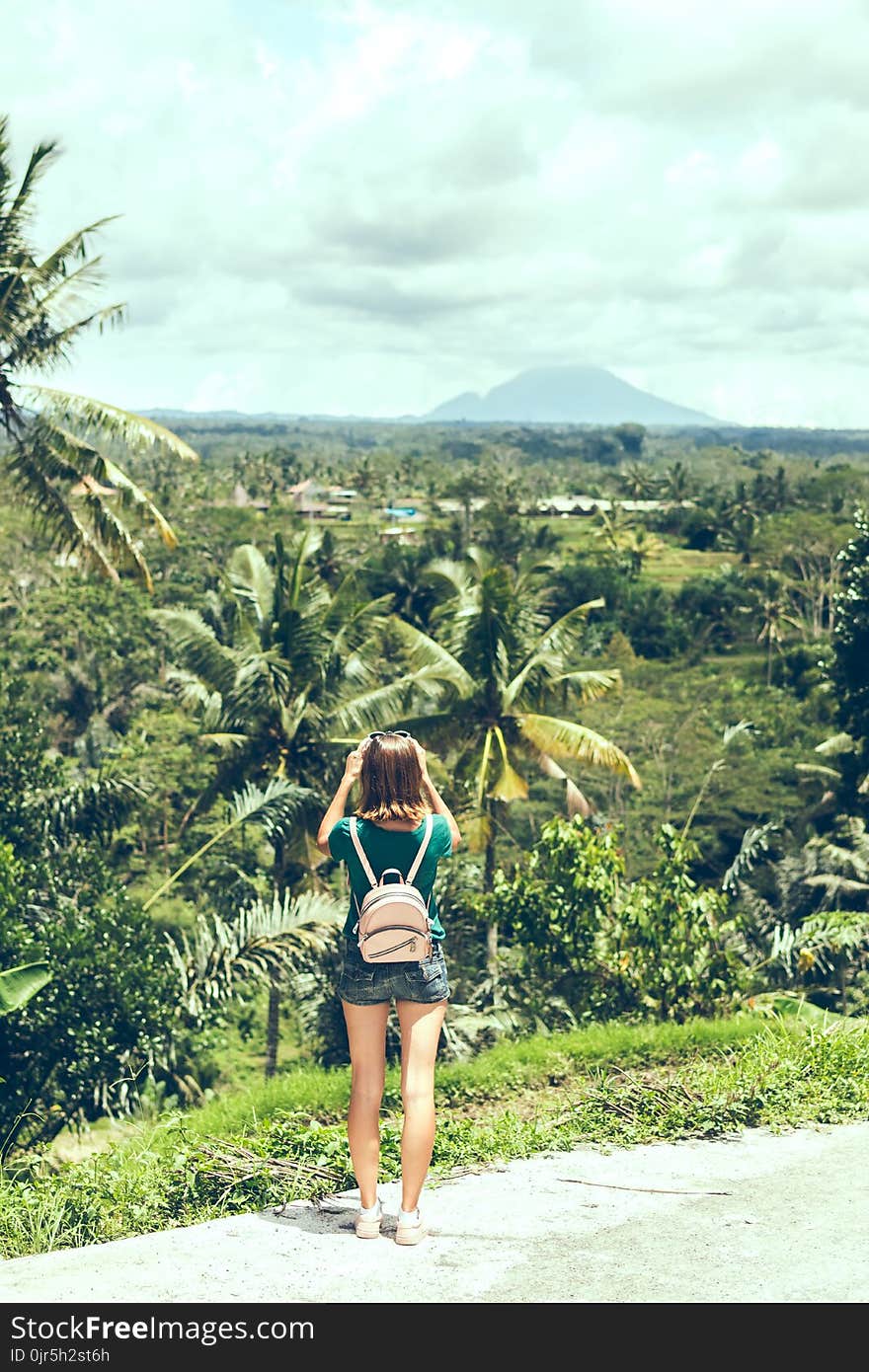 Person in Green Shirt Taking Photos of Nature