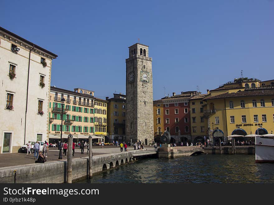 Waterway, Town, City, Sky