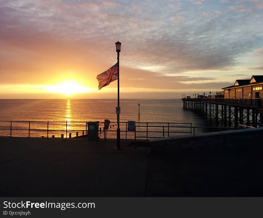 Pier, Sunset, Horizon, Sky