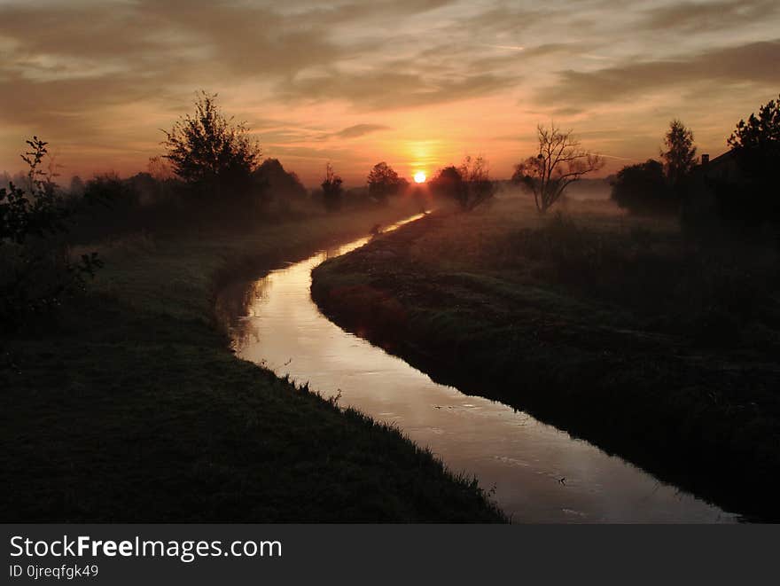 Waterway, Sky, Dawn, Sunrise