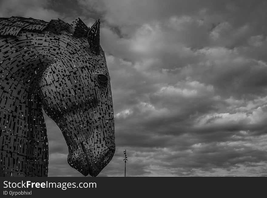 Grayscale Photography of the Kelpies