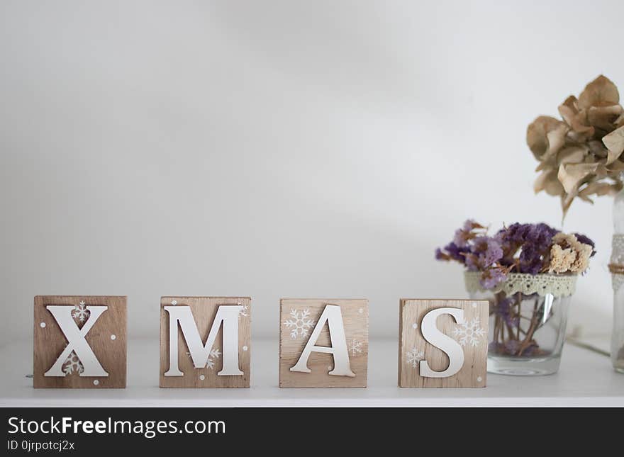 Brown and White Wooden Xmas Letter Table Decor