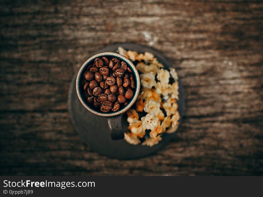 Brown Coffee Beans in Cup on Top of Doily