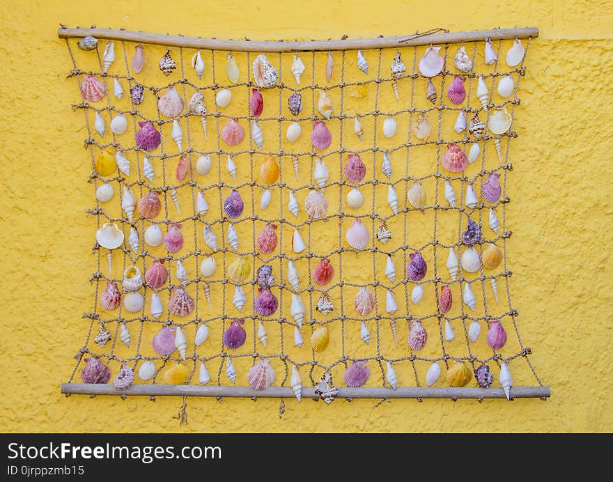 Brown and Black Net With Assorted-color Hanging Seashells