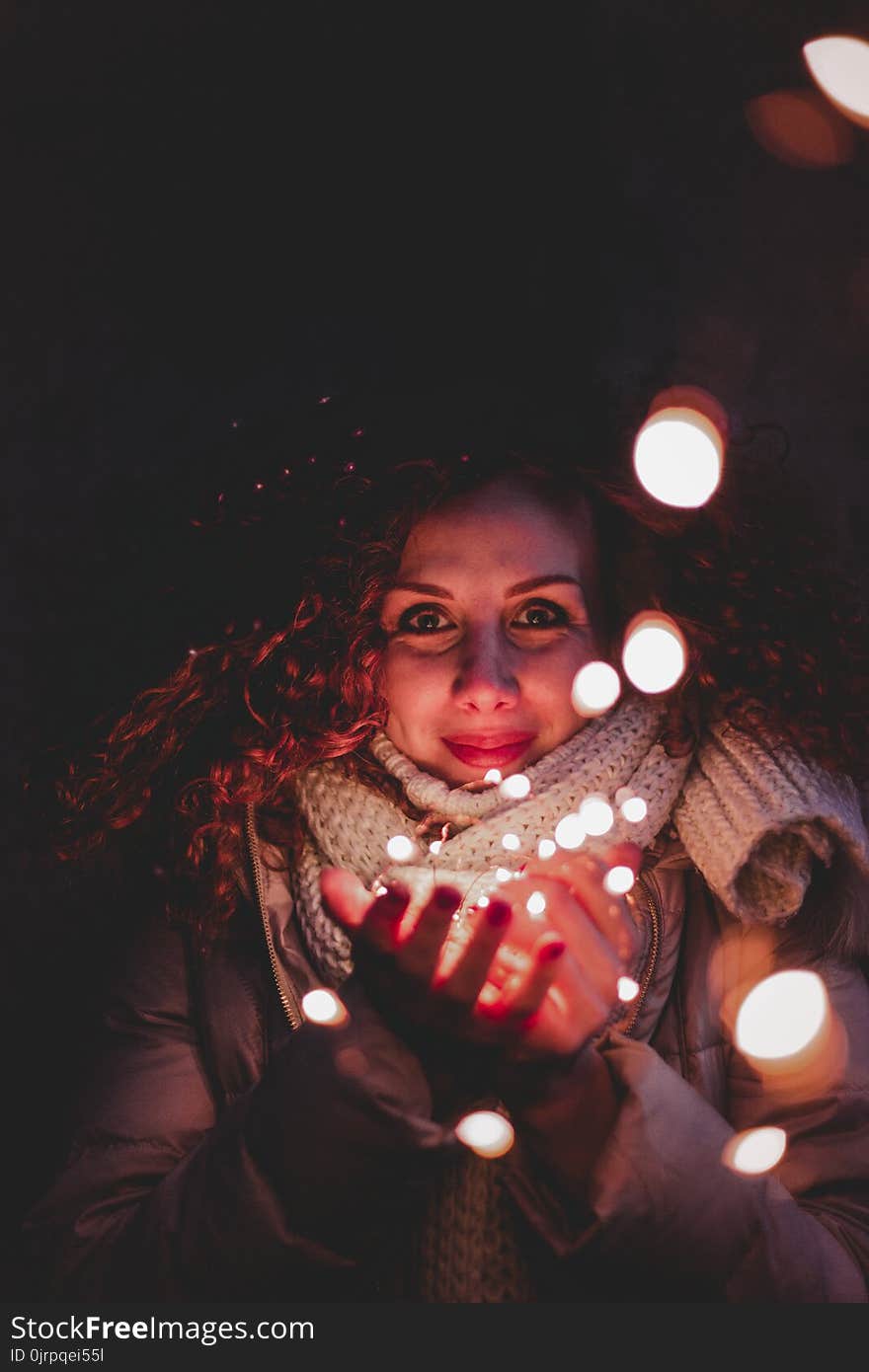 Woman in Brown Knit Scarf and Jacket