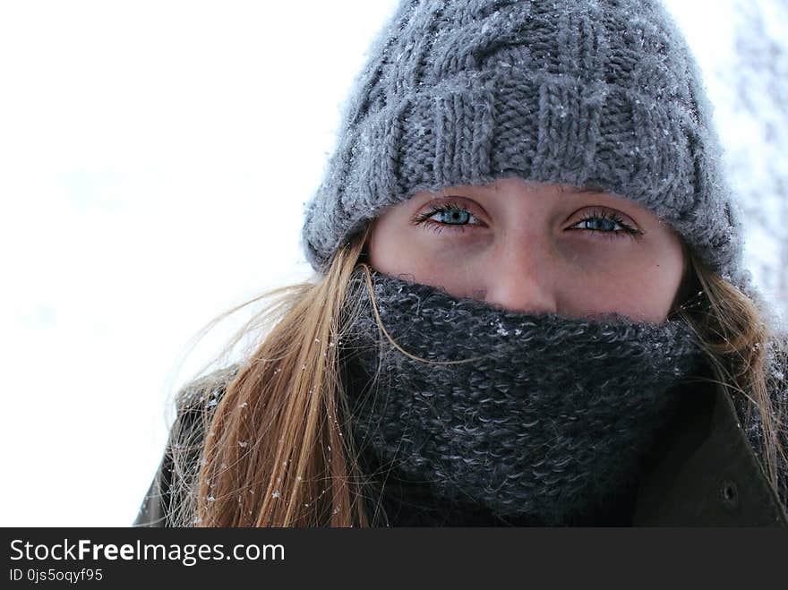 Woman Wearing Gray Knitted Cap