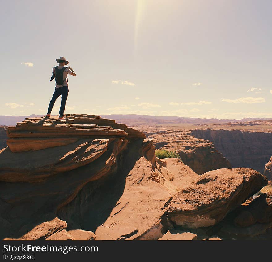 Birds Eye-view of a Man Standing on Grand Canyon