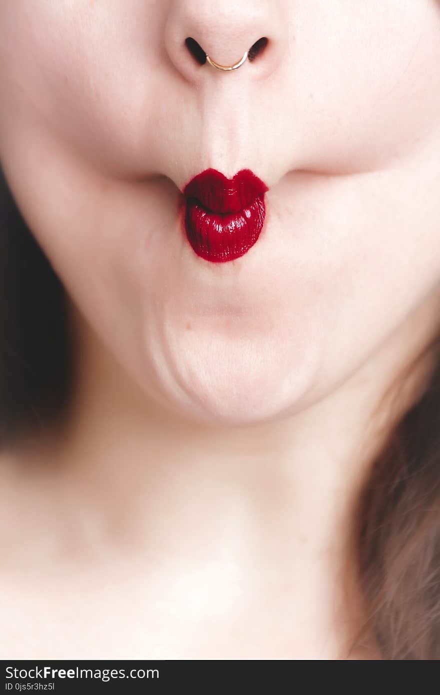 Woman Showing Red Lips