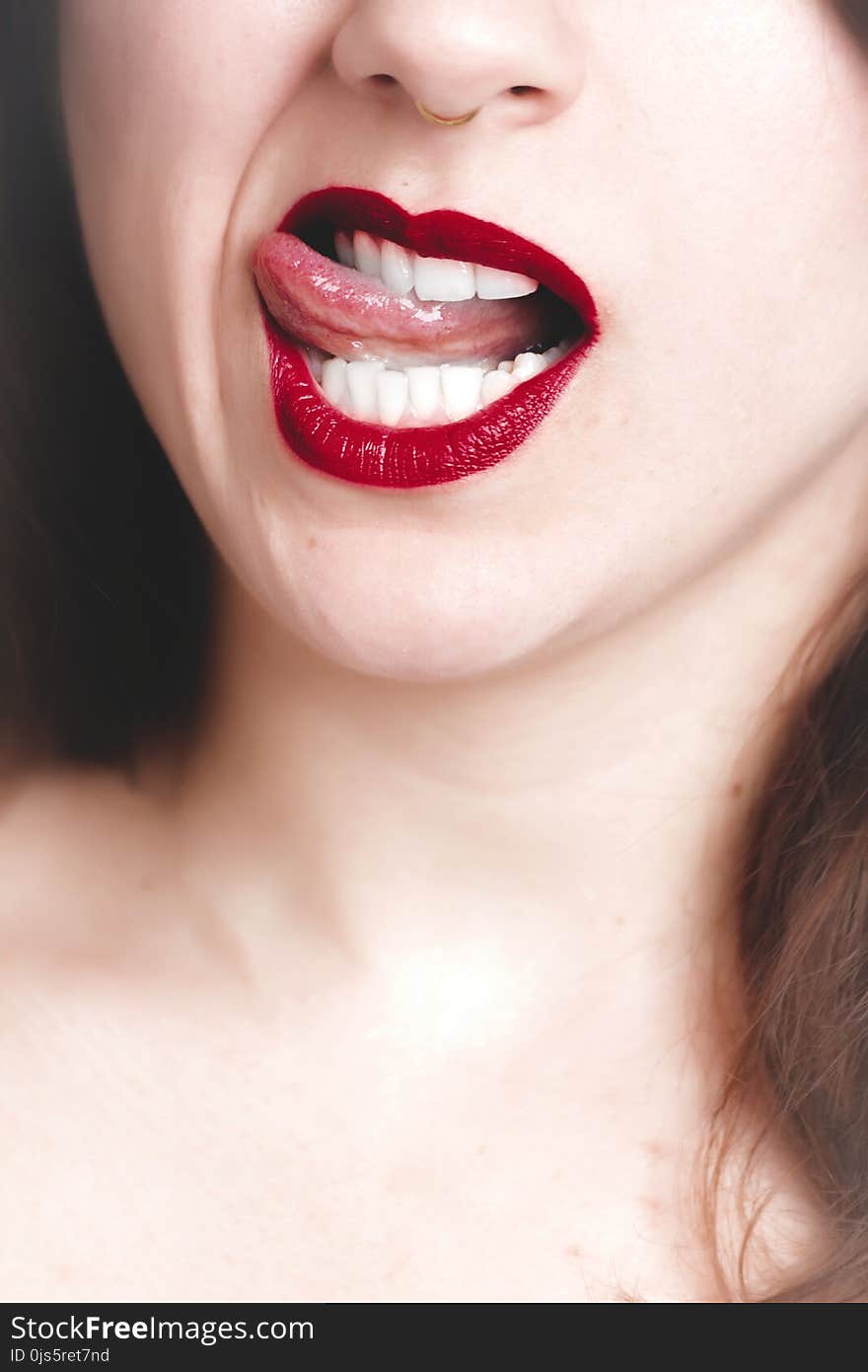 Woman Wearing Red Lipstick