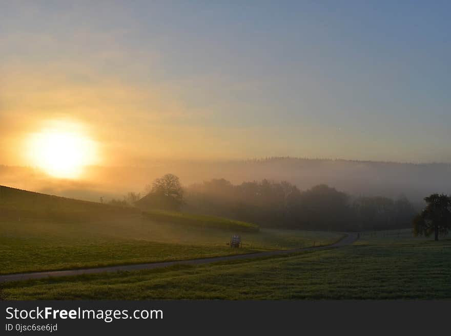 Sky, Field, Dawn, Morning